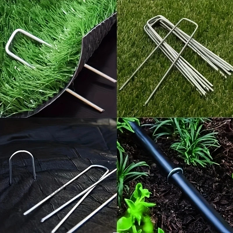 50Pcs Reusable U-Shaped Grass-Proof Cloth Ground Nail Turf Fixed Three-Dimensional Mesh Ground Lawn Agricultural Film Metal Fixed Nail