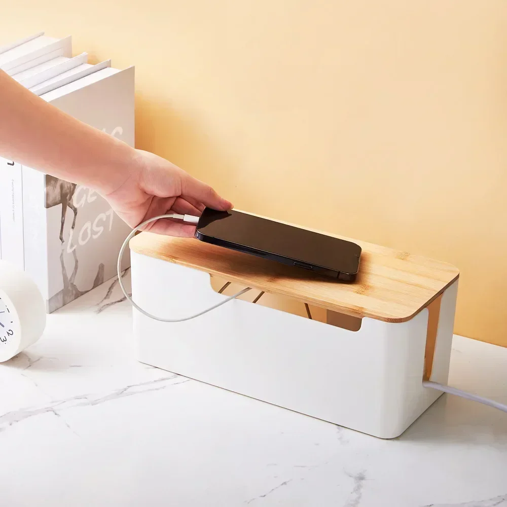 Wooden Cable Management and Storage Organizer Box