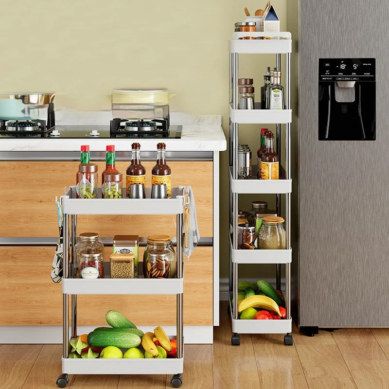 

Bathroom Storage Rack With Wheels 3-4 Layer Rolling Utility Cart Bathroom Storage Organizer Multi-purpose Utility Cart