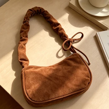 Women Faux Suede Shoulder Bag Large Capacity Underarm Bags with Zipper Hobo Purse for Daily Office Work Outing Social Occasions