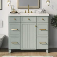 Bathroom Organizers, 36" Bathroom Vanity With Sink, Modern Green Bathroom Vanity With 3 Drawers & Cabinet, Bathroom Cabinet With 1