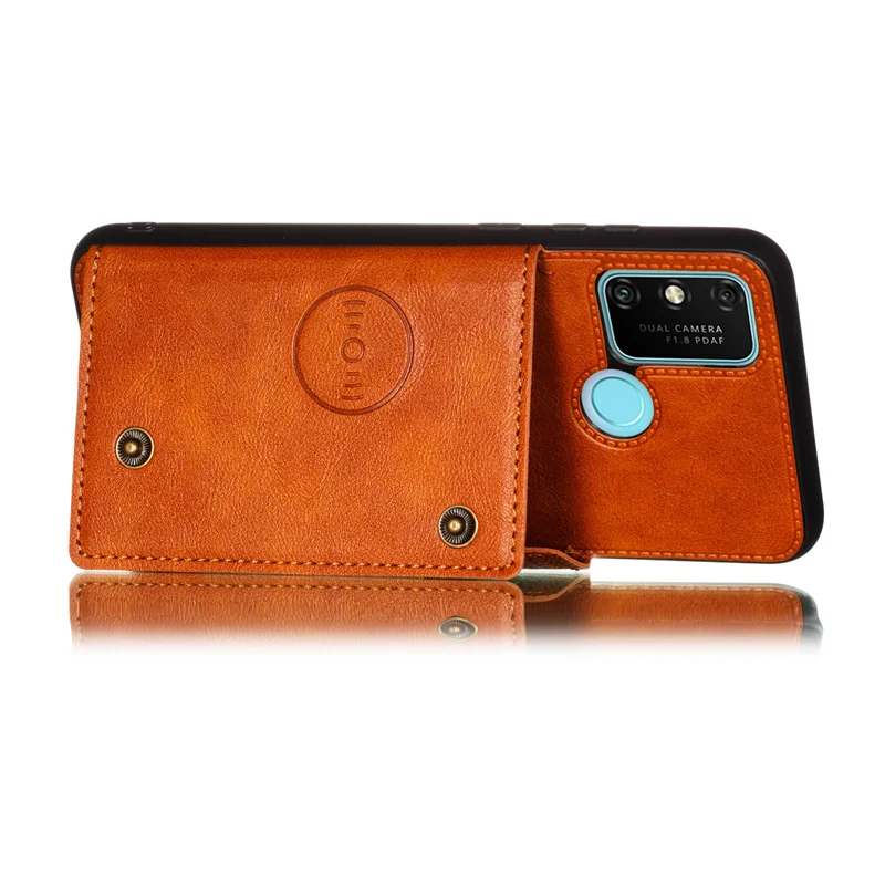 Magnetic Card Holder Leather Wallet Phone Case with Back Cover