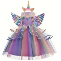 Costume de licorne de fête fantaisie, robe de princesse en tulle arc-en-ciel pour filles, pour enfants, carnaval, mariage, fête d'anniversaire, robe de cérémonie 5