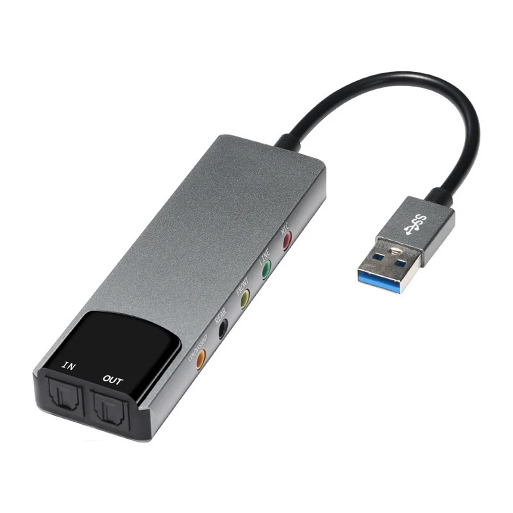 USB 사운드 카드 알루미늄 합금 USB 오디오 어댑터 AC-3 DTS 헤드폰 어댑터 사운드 카드 7.1 5.1 채널 광학 노트북 데스크탑용