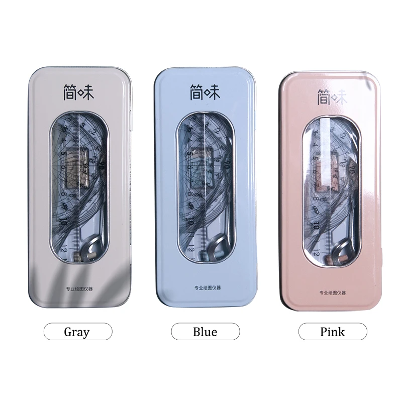 8 In1 Compass Ruler Set Iron Box Mathematical Geometry Plate Stationery Math For Students Drawing,Protractor Accessori 2291