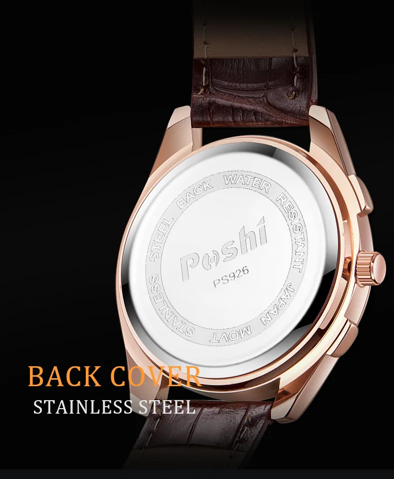 POSHI 926 Men Luxury Stainless Steel Quartz Wristwatches Alloy Strap Dial Round Dials Business Men's Wristwatch for Man