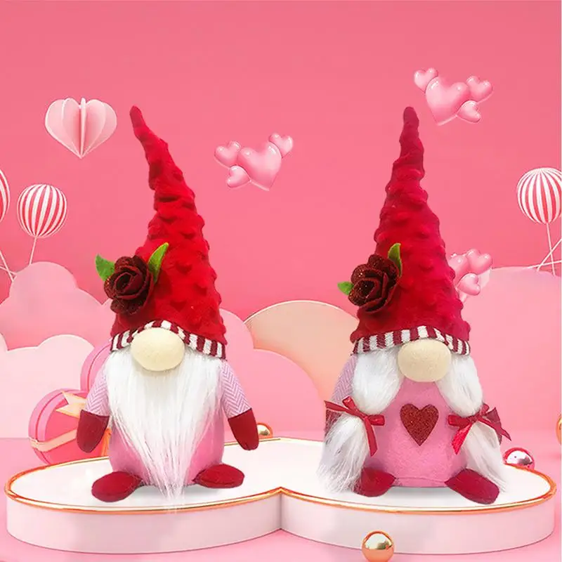 

Valentine Gnome Ornaments Cute Handmade Rose Faceless Doll Plush Doll For Window Decor Pink Valentine's Day Rose Faceless Toy