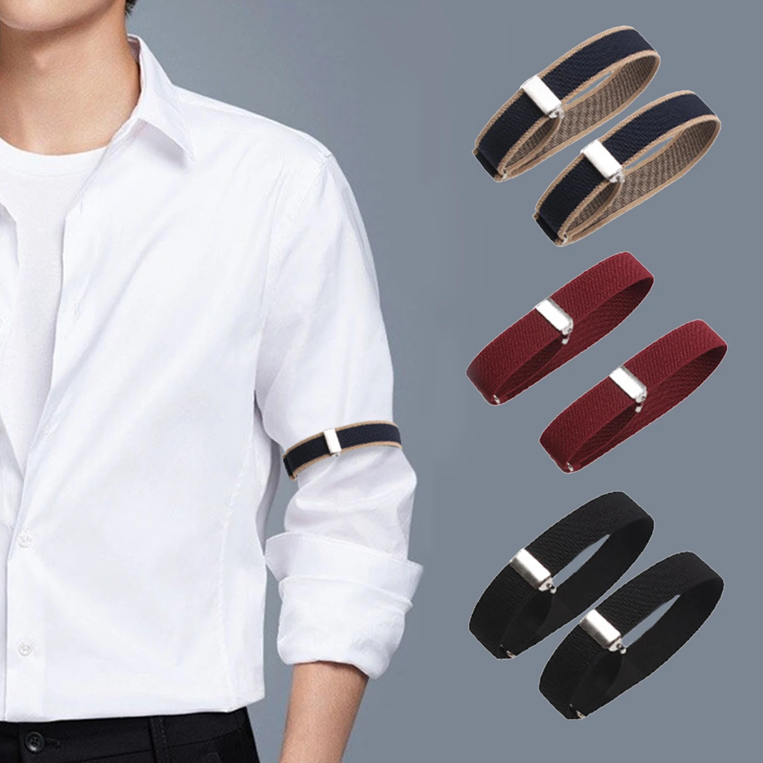 2Pcs Elastic Armband Shirt Sleeve Holder Women Men Fashion Adjustable Arm Cuffs Bands for Party Wedding Clothing Accessories