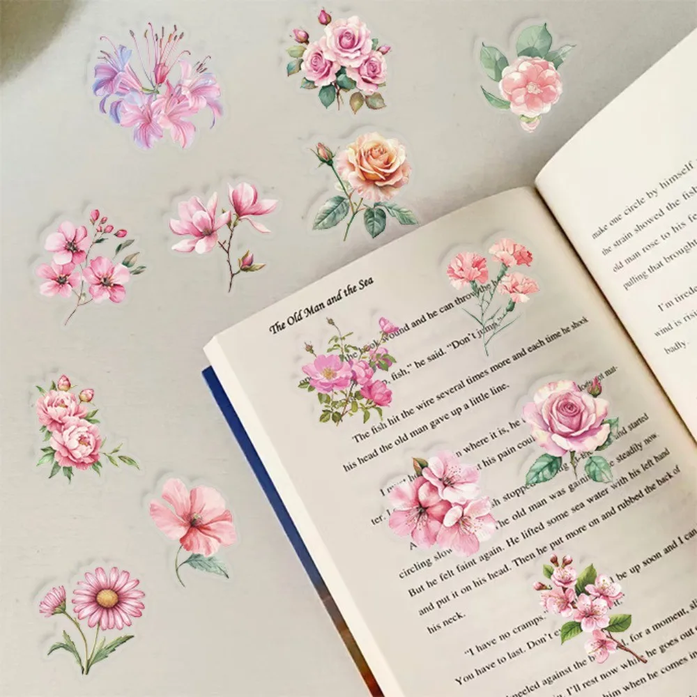 50 Stück transparente Cartoon-Rosa-Blumen-Aufkleber-Set – wasserfestes, klares PET-Scrapbook-Zubehör für Gitarren-Aufnahmen, YourLife Store – Detail 8