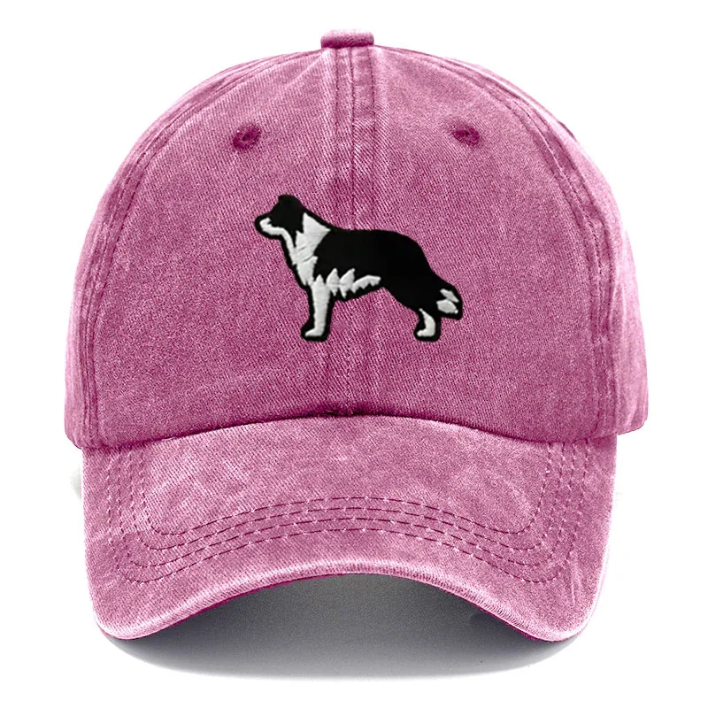 Border Collie Washed Cotton Baseball Cap Vintage Embroidery Unisex Distressed Snapback Hat Casual Animal Lover Gift Daily Hat