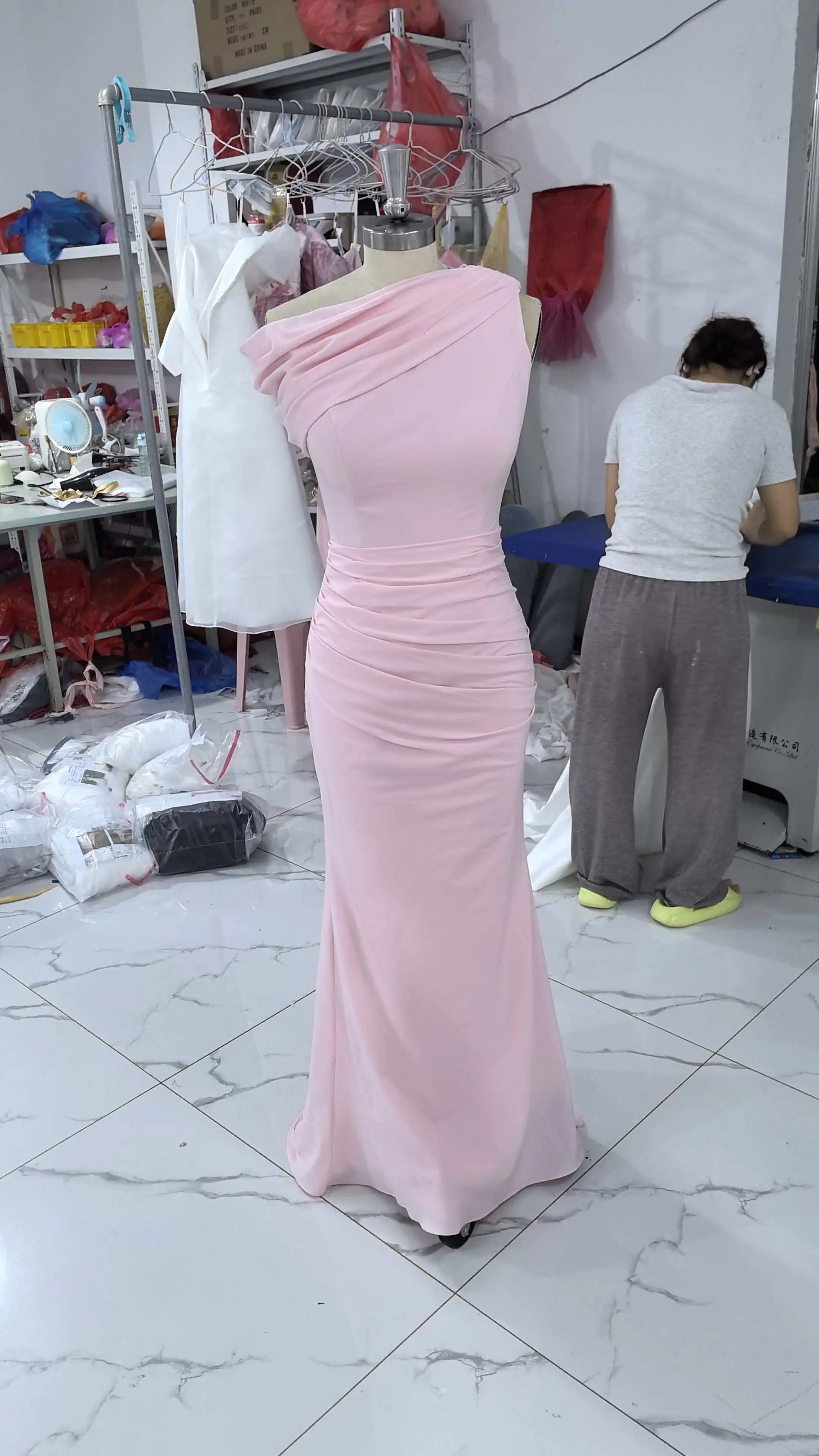 Elegant Prom Dresses One Shoulder Sweep Train Floor Length Mermaid Prom Dresses With Lace Up Back vestidos de fiesta de noche - 3