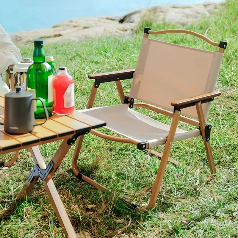 Portable Kermit Chair with Wooden Handrail Folding for Camping