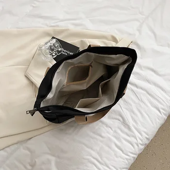 حقيبة يد قماشية على الطراز الياباني للنساء للتنقل حقيبة يد ذات سعة كبيرة حقيبة كتف لطلاب الجامعات والكتب والحقائب المدرسية 5