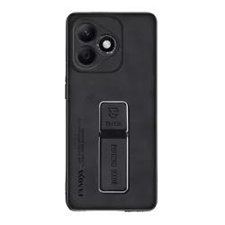 Premium Sheepskin Leather Phone Case with Matte Finish and Stand Holder - Camera Protection Back Cover for Honor 400 (Black)