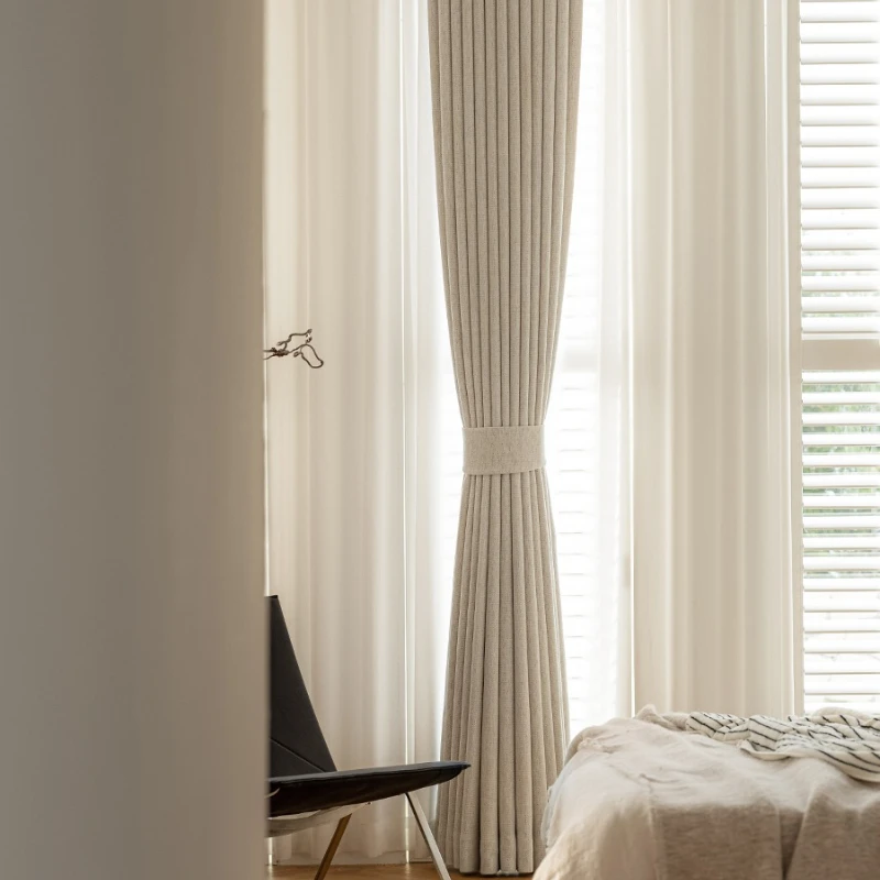 Beige Living Room Curtain Soft High Light-blocking Bedroom Curtains Chenille Fashionable Cream Ins Style Home Decoration Curtain