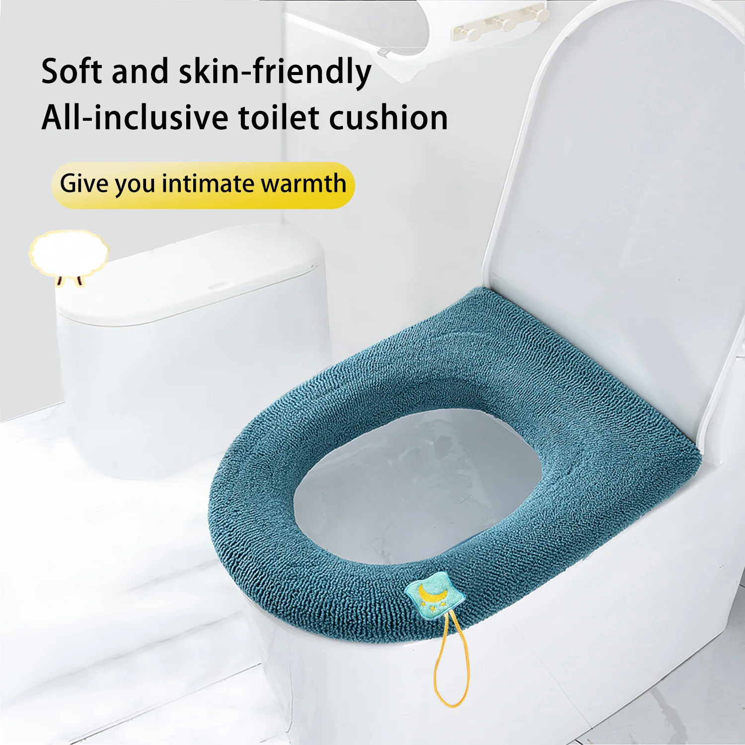 blue2 homeyuser Toilet Seat Cover Set Soft Coral Fleece Two-piece Washable Toilet Seat Lid Cover Pad Toilet Mat Cushion Washable Cloth Toilet Seat Cover Pads 
