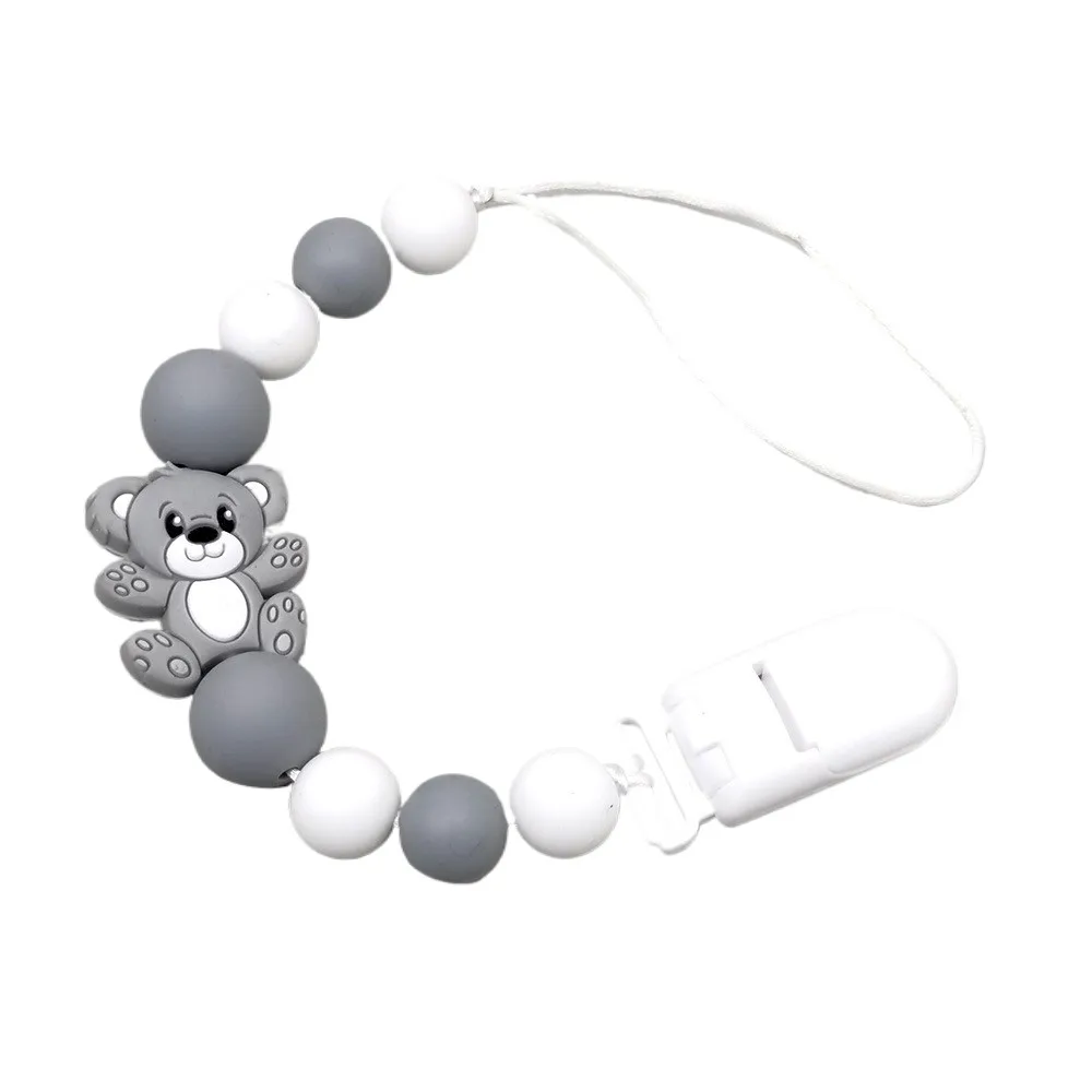 Bear Design Baby Pacifier Clip, BPA-Free Silicone Infant Pacifier Holder, Cute Dummy Chain for Baby Boys & Girls