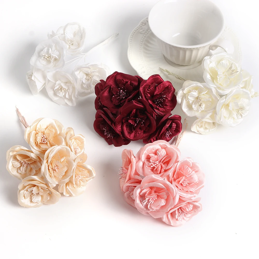

6pcs New Artificial Flower Stamens Rose Bouquet Wedding Home Christmas Decoration Flower Scrapbooking DIY Garland Gift Box