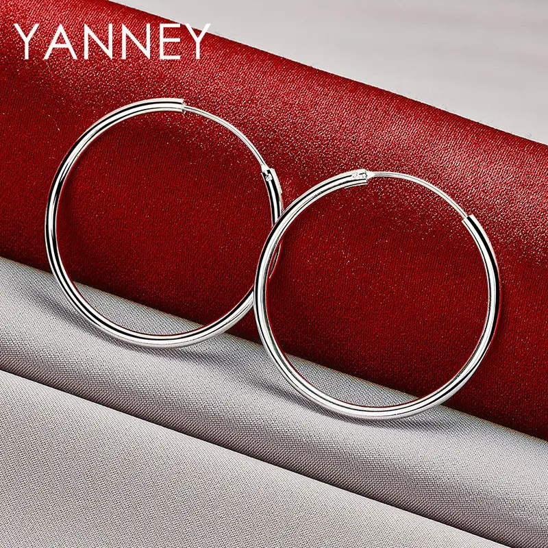Женские круглые серьги-кольца из серебра 925 пробы, 35 мм