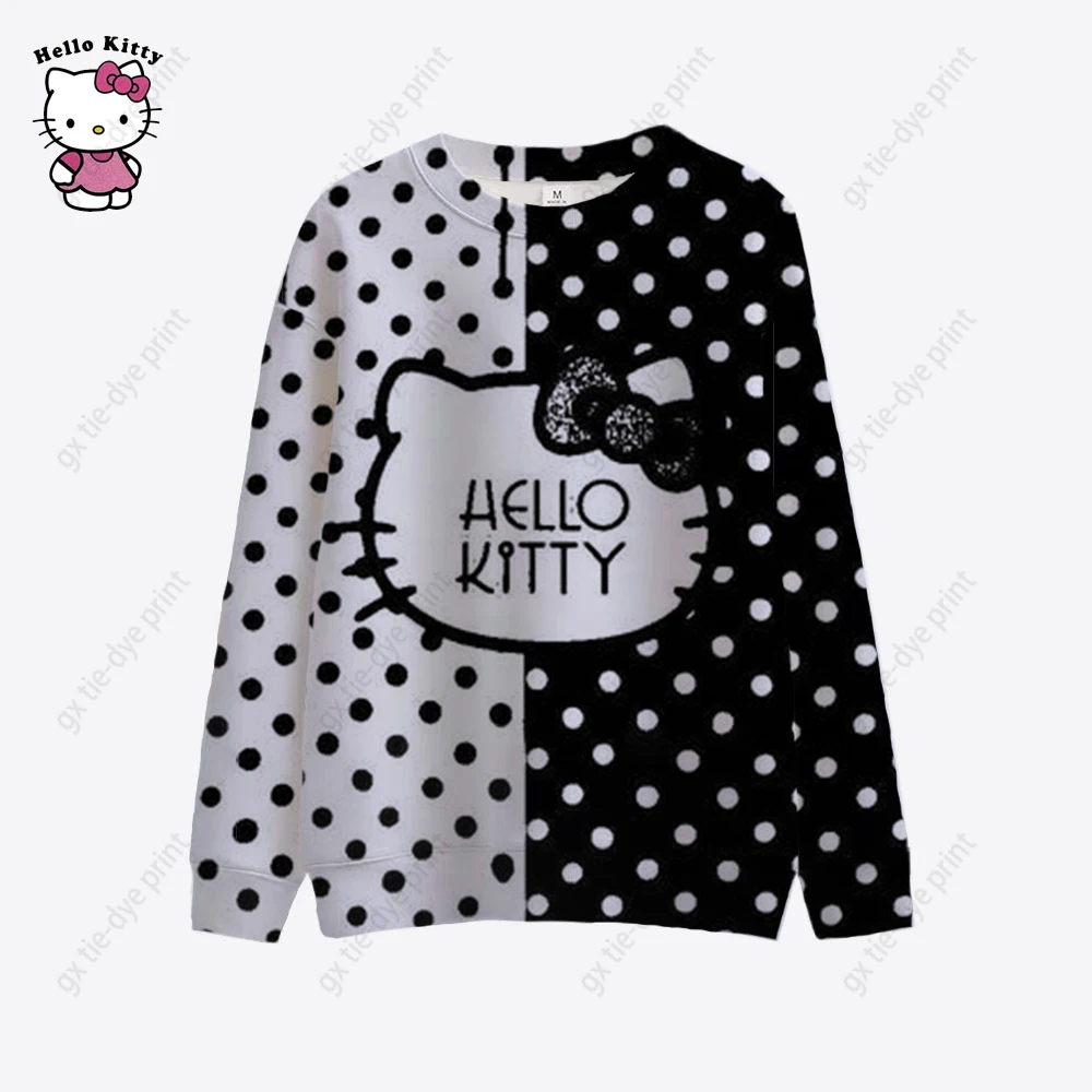 

Женские толстовки 2023, милые корейские пуловеры с круглым вырезом и принтом Hello Kitty, осенне-зимние свободные толстовки карамельных цветов, женская одежда