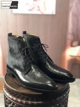 High Quality Handmade Shoes Mens Real Leather Boots British Style Square Toe Chelsea Boots Big Size 45 46 47 48 Customized 7 Day