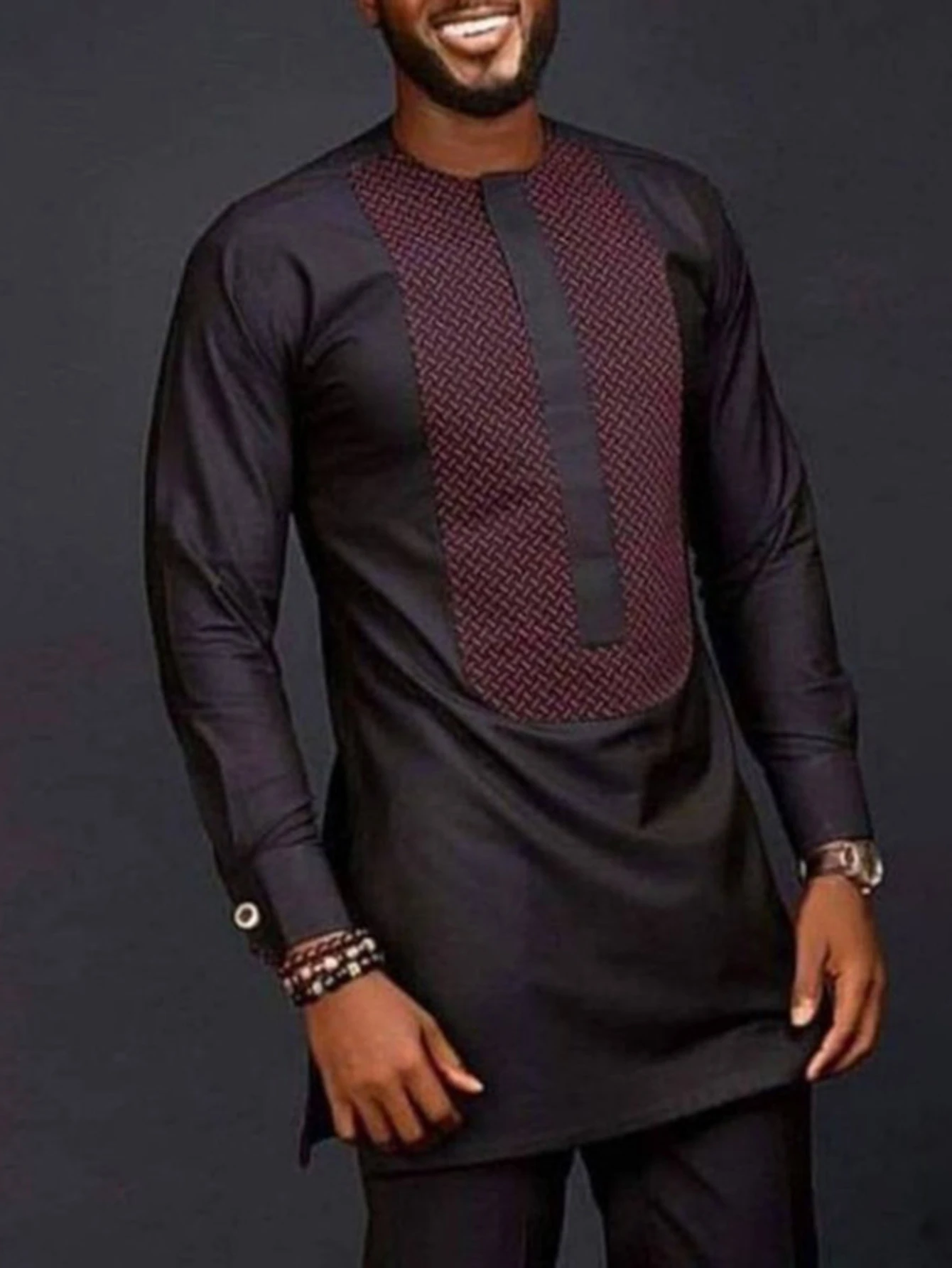 Men Shirts Simple Casual Shirt Ethnic Printing African Long Sleeve Top Round Collar Blouse Pants Two Piece Suit Africa Outfits