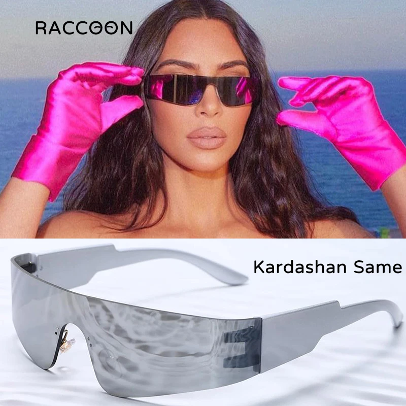 Kardashan Flat Top Shield Fashion Punk Sunglasses Women Y2K Sun Glasses Men Mirror One Piece Eyewear 2000S 90S Aesthetic_voghion.com