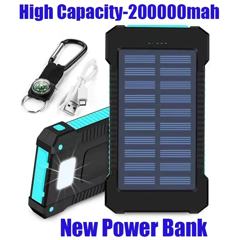 

Original 200Ah Outdoors Portable Solar Power Bank Waterproof USBcompass External Charger for IPhone SmartphonePower BankLEDLight