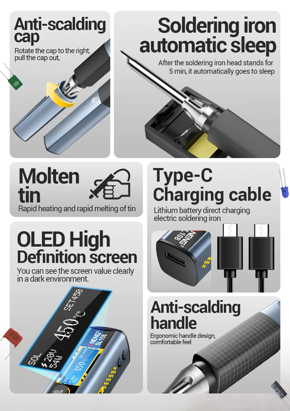 Kit de Ferro de Soldar Elétrico ANENG SL108 Vista 7