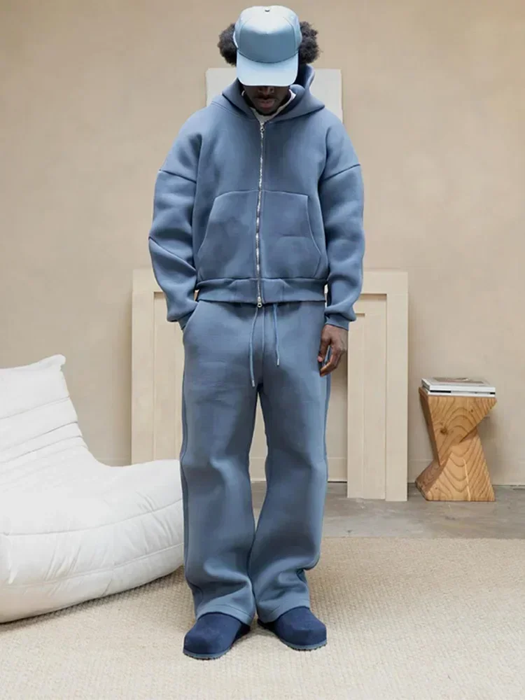 Y2K Autumn and Winter New Harajuku Men's Casual Suit Women's Zipper Long-Sleeved Sweatshirt Straight Pants Plush 2-Piece Set 3