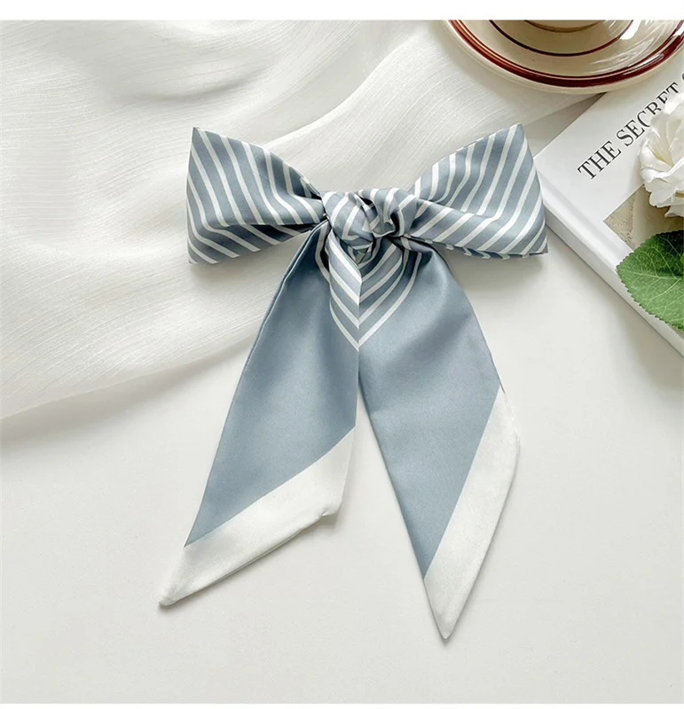 6x80cm langer Seiden schal für Frauen Frühling und Sommer schwarz gestreiftes Stirnband Verpackungs schal Stirnband Drift Schal – Detail 8
