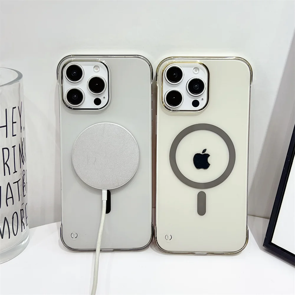Sleek Clear Frameless Phone Case with MagSafe Compatibility and Wireless Charging Support