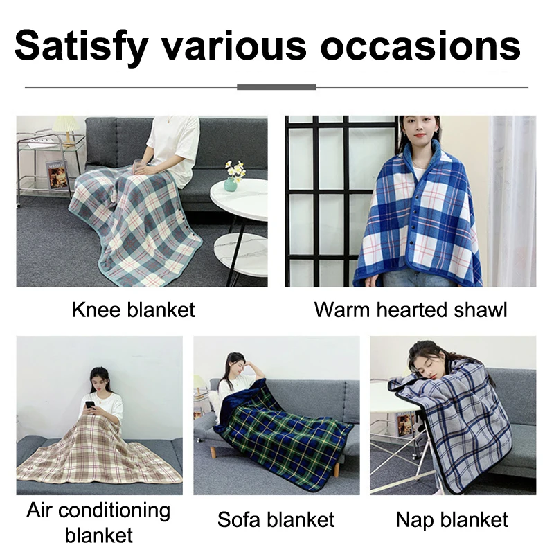Wearable Plaid Fleece Blanket with Buttons 6