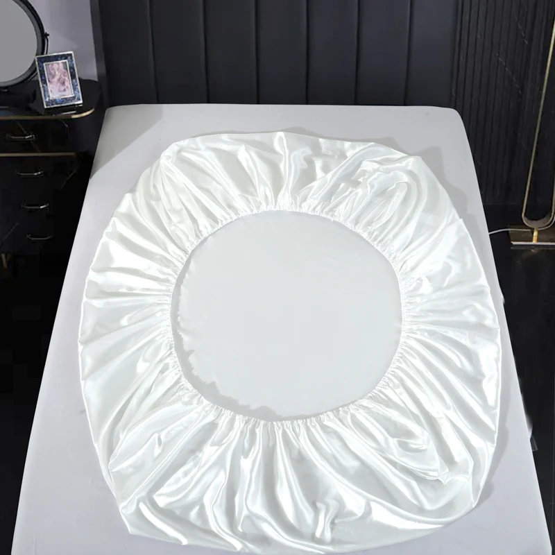 High-Quality Silk Fitted Sheet With Elastic Band Bedsheet Solid Color Fit Sheet Soft Comfortable Mattress Cover 3
