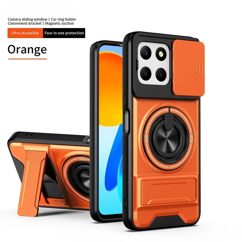 Armor Stand Holder with Slide Lens and Magnetic Ring Cover - Durable Protective Case