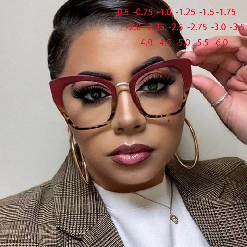 

Triangular Cat Eyes Big Frame Clear Lens Glasses Oversize Simple Myopia Nerd Spectacles Degree -0.5 -1.0 -2.0 -3.0 -4.0 to -6.0