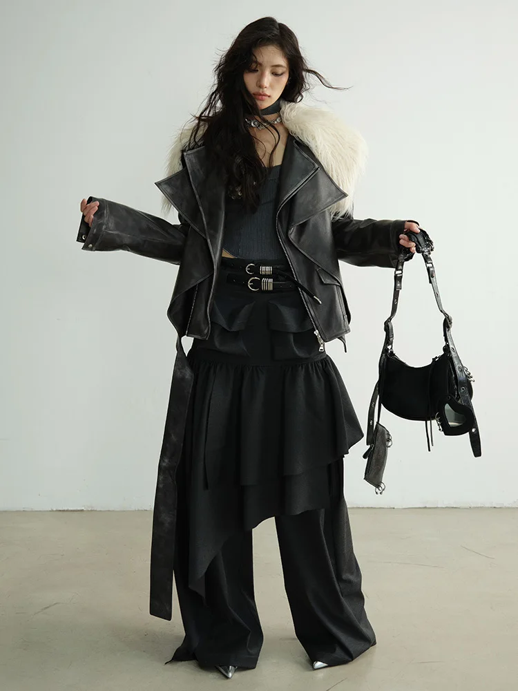 [EAM] High Elastic Waist Black Pleated Ruffles Long Wide Leg Pants New Trousers Women Fashion Tide Spring Autumn 2026 1DH8255