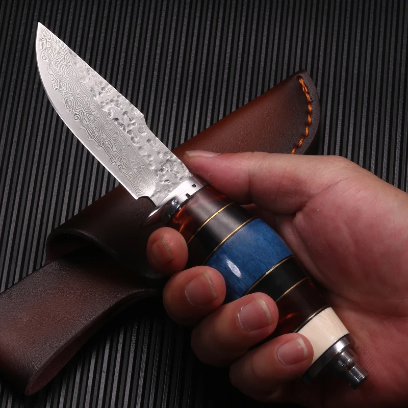 

Wilderness Survival Sharp self-defense outdoor knife Folding forged VG10 Damascus Steel knife pattern steel straight knife