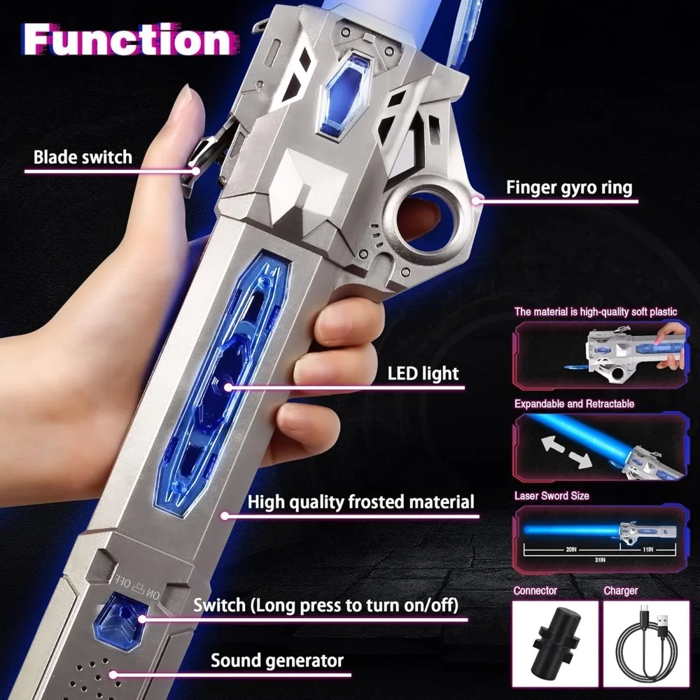 Laser Sword Children Colorful Glowing Telescopic Music 2-in-1 Rotating Decompression Toy