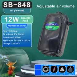 Silent Aquarium Air Pump with Adjustable Air Volume and High Power Oxygenation (SB848 air plate set)