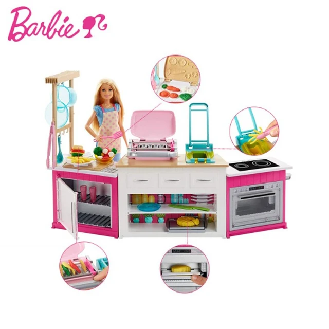 Mattel Barbie Toys Dreamy Kitchen Girl's Birthday Gift Pretend Play Toys House Simulation Kitchen Toy Fashion Dolls for Girls 2