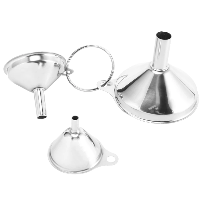 

3 Pack Stainless Steel Funnels Set For Kitchen Use Filling Bottles Liquor Flask Tiny Spice Cooking Powder Water