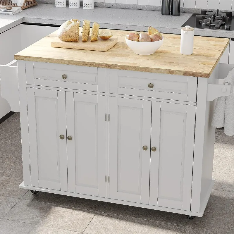 

Rolling Kitchen Island with Drop Leaf – Movable Kitchen Carts on Wheels Island with Storage Cabinet, Island Table for Kitchen Wi