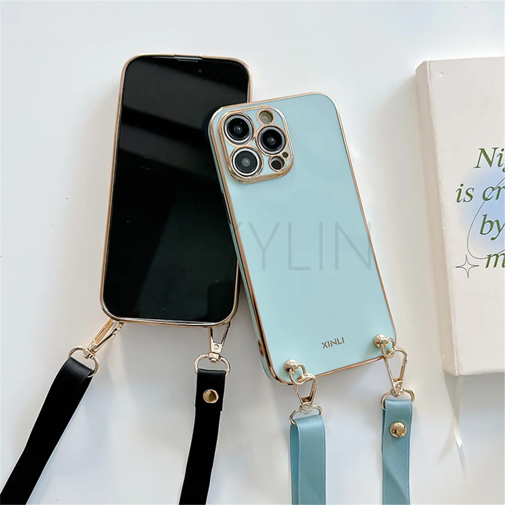 Enhanced Crossbody Lanyard Necklace Phone Case with Plating Soft Silicone Cover