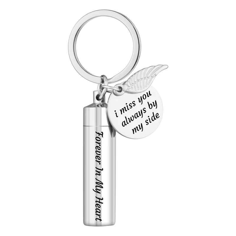 Pet Keychain Cylinder Key Chain With Dog Paw Print Memorial Urn Necklace For Ashes Stainless Steel Cremation Jewelry