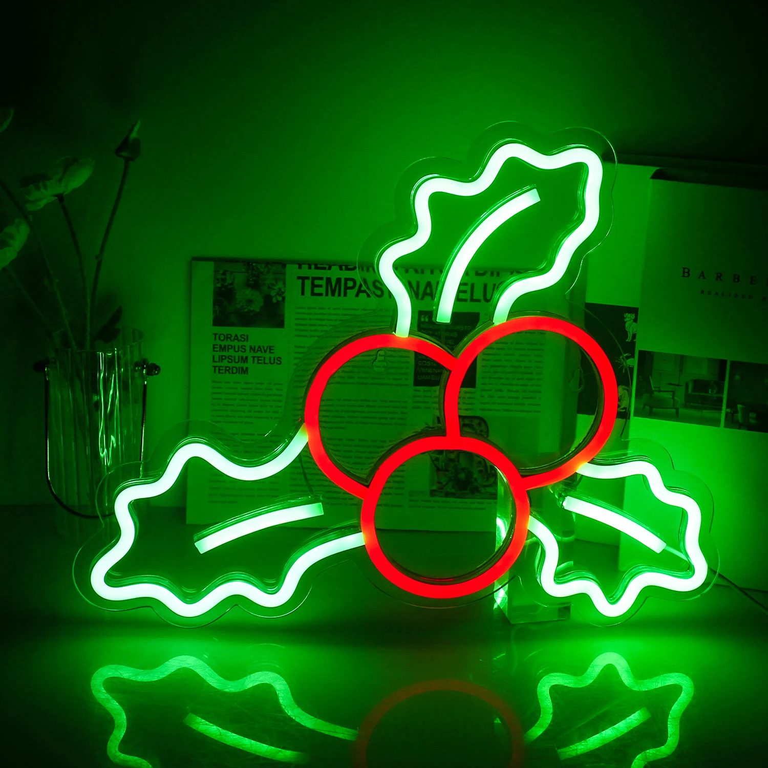 Christmas Decoration Holly Fruit Neon Lights LED Sign Living Room Home Bar Neon Lights Party Atmosphere Art Wall Decoration 12w uv purple light bulb e27 glow in the dark party supplies party lamp light bar fluorescent atmosphere decoration bulb