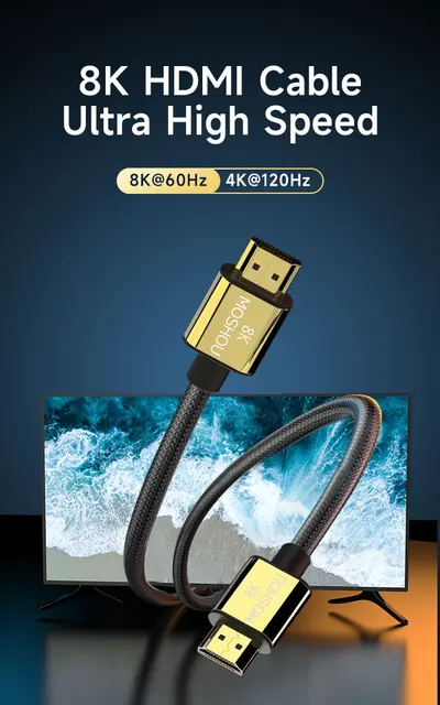 MOSHOU – câble HDMI 2.1 Coaxial Flexible, 48Gbps, eARC HDR, 8K, 60Hz, 4K,  120Hz, pour boîtier TV, PS5, ordinateur portable - AliExpress
