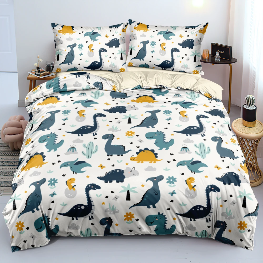 

3D Digital Cartoon Dinosaur Bedding Duvet Colorful Linens Bed Single Double King Size 140x210cm Comforter Covers for Boys Teens