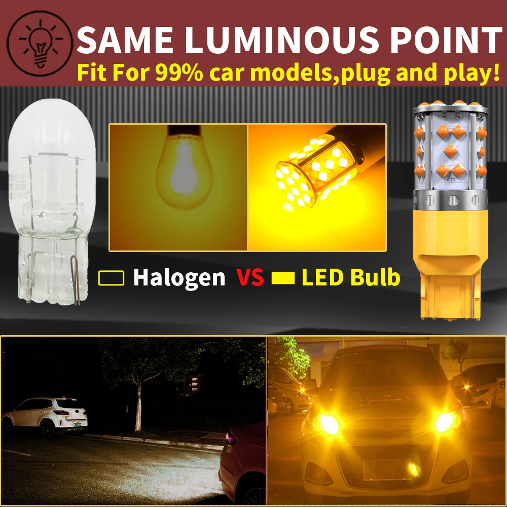 2 Stück superhelle T20 W21W WY21W 7440 7440NA LED-Blinkerlampen Canbus Fehlerfrei kein Hyper Flash Bernstein Orange DC12V – Detail 5