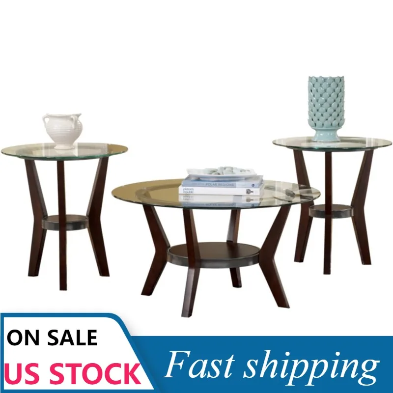 

Signature Design by Ashley Fantell 3-Piece Table Set, Includes 1 Coffee Table and 2 End Tables with Glass Top and Fixed Shelf